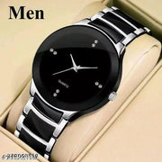 Intensify Branded Quartz Movement Round Diamond Studded Dial Metal Chain Strap Black-Silver Color Wrist Watch for Men.