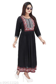 Trendy Women's Gown Kurti ( Black)