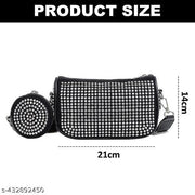 Rhinestone Latest Sling Bag With Coin Pouch Broad Belt  Pack of Combo Detachable Crossbody Wide Shoulder Strap Side Square Bling Bag Stylish Evening Clutch Trending Handbags Girls Latest Ladies Purse