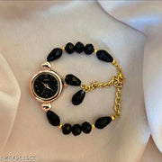 Black Women's Stylish Bracelet Watch,  Beads Bracelet Watch for Girls and women