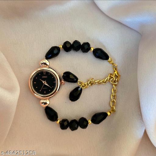 Black Women's Stylish Bracelet Watch,  Beads Bracelet Watch for Girls and women