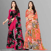 Women's Floral Printed Saree Combo Pack with Unstitched Blouse Piece ( Pack Of 2 )