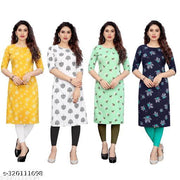 Polyster/Crepe fabric-Women Printed Straight Kurti Combo of 4