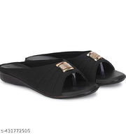 SGR Sandals Black Slipper for Women , Women's Fashion Sandal Faux Leather, Comfortable & Stylish Wedges Ideal for Casual & Formal Occasions, Comfortable Lycra Slippers For Women, Flats for Women Stylish Latest Girls Unique
