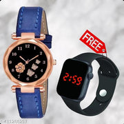New Fancy Flower Butterfly Analog Watch With Black LED Watch Combo Free Led Light For Kids