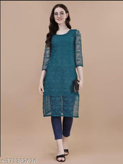 hand work net kurti