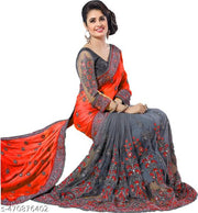 SEMIZOXIS Embroidered, Embellished Bollywood Net, Art Silk Saree