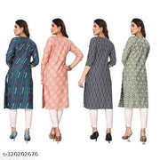 Polyster/Crepe fabric-Women Printed Straight Kurti Combo of 4