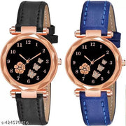 New Latest Designer Printed Dial Black and Red Leather Strap For Girls