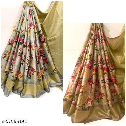 Pretty Art Silk Printed Saree With Blouse Piece(Pack Of-2)