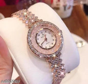 Amigos Women’s Rose Gold Crystal Studded Analog Watch | Diamond Look Bracelet Strap | Water Resistant Party Wear Watch for Girls & Women