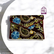 NAKASA Women's Kashmiri Handmade Flower Embroidery Small Maroon Clutch Bag