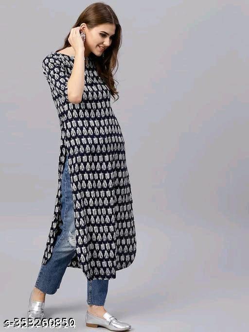 Beautiful Floral Print Viscose Rayon Straight Kurti For Women's & Girl's