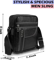 Men shoulder bag | Small travel bag for men | Office sling bag men | Premium Leather Crossbody Sling Bag for Men | Compact Side Bag with Zipper Black