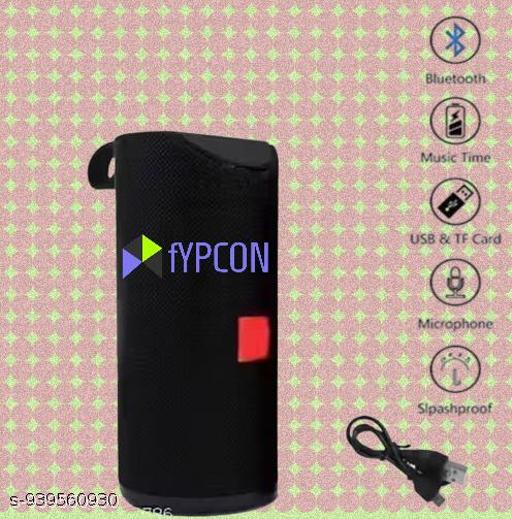 QUXXA TG113 Portable Bluetooth Speaker, Black Mesh Fabric, Wireless Audio Device with Red Logo, Cylindrical Design