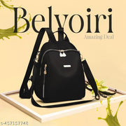 New Classic Nylon Black Solid Multi Pocket Edition Backpack for Women/Girls- College Travel Casual Use