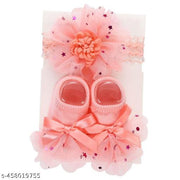 SYGA Baby Ribbon Flower Hairband & Shoes Set  Soft, Comfortable Fit for Ages 0-1 Years | Ideal for Newborns & Toddlers(Pink)