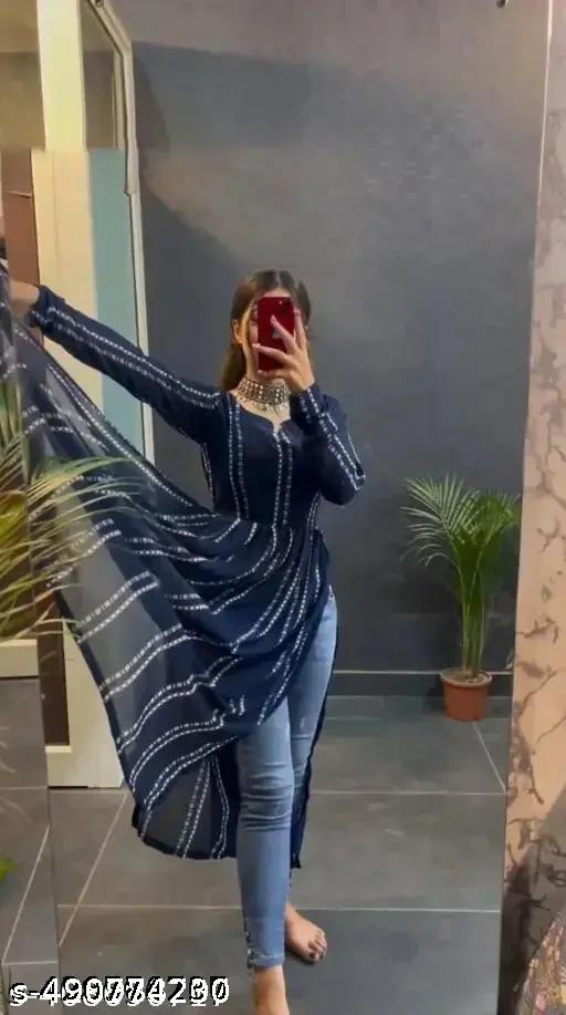 Naira Cut Straight High demand Anarkali Full length Trendy Women Kurti for Girls also BLACK
