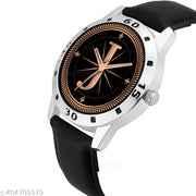 Talgo Analog Round Black Dial ALPHABET J Design Stylish Black Leather Strap Classic Design Fancy Wrist Watch for Men and Boys, Pack of 1 - ALP-J-AVO-SIL-BLK-L