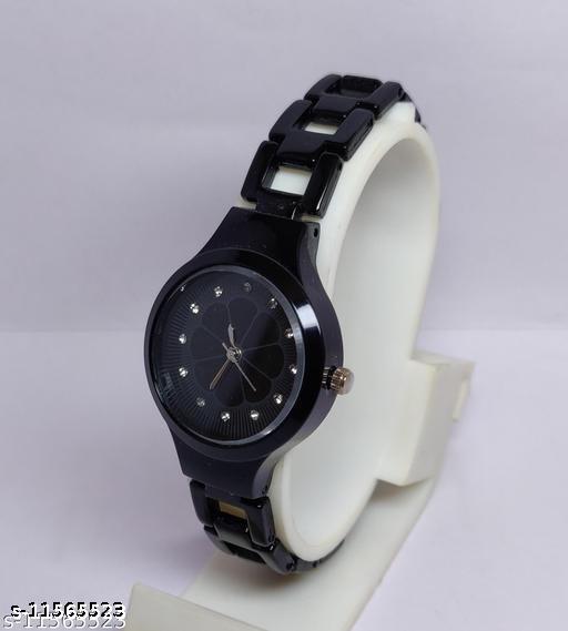 Gorgeous Flower Designer Black Metal Analog Watches for women