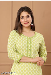 loman hand work riyonWomen trending embroidery work kurta( lemon-1) kurti