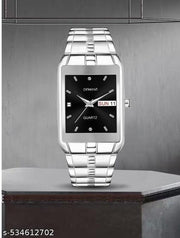 V&K Emporium.  Men's Silver rectangular wristwatch withe Date And Day.Stylish And Gorgeous.Looks.