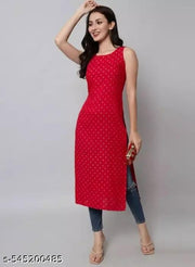 quit  Sleeveless Gold Print Red Kurta