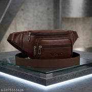 Men's Brown Faux Leather Sling Bag Waist Bag with Adjustable Strap, Multiple Zipper Compartments, Stylish Crossbody Belt Bag for Travel, Casual Outdoor Use and Everyday Essentials