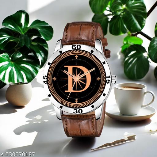 Femeo  Analog 9111 Watches Round Black Dial D Design Stylish Brown Leather Strap Classic Design Fancy Wrist Watch for Men and Boys, Pack of 1 - A07ZALPHA-D-AVO-SIL-DBRW-CRL