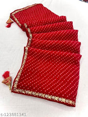 Lehariya georgette red Tassels and Latkans Saree with blouse