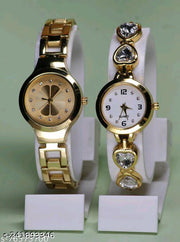 Flower Designed Premium Quality Analog Watch with Diamond Studded Attractive Metal Analog Watch Combo For Women