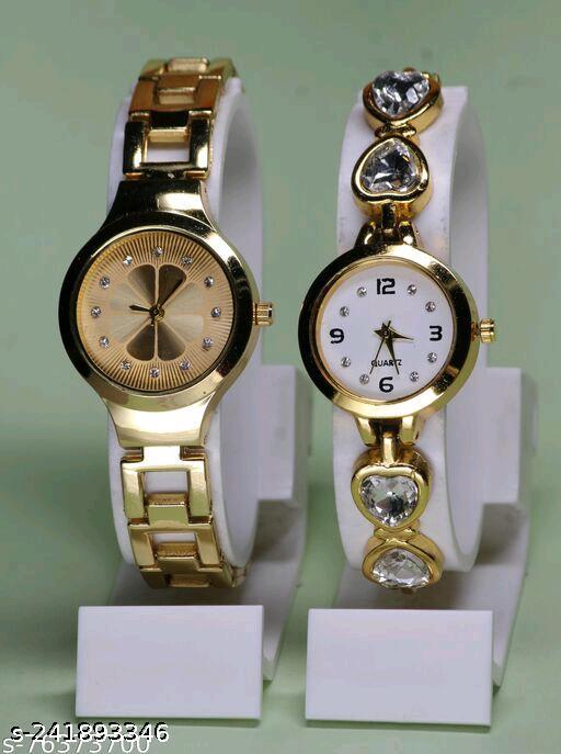 Flower Designed Premium Quality Analog Watch with Diamond Studded Attractive Metal Analog Watch Combo For Women