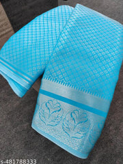 New Arrival Beautiful Silver zari Kanjivaram Brocade Silk Saree