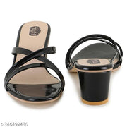 Taydol women black fancy footwear block heel cone heel spool heel pvc sole open toe with strip solid pattern slip-on medium heel sandal (Black-72)