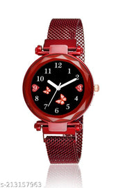 Analogue Studded Stylish Black Dial Magnet Watch for Girls and Women.