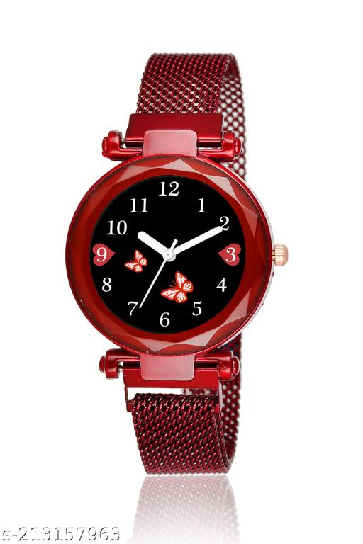Analogue Studded Stylish Black Dial Magnet Watch for Girls and Women.