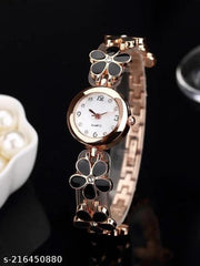 Flower Pattern Analogue Women's or Girls Watch (Rose Gold White)