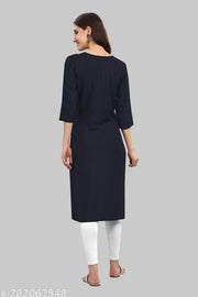 Womens Viscose Rayon Mirror Work Potli Design Straight Casual Kurti
