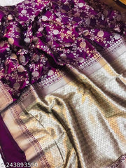 Embellished Jacquard Designer Banarasi silk Saree With Unstiched Blouse Pcs