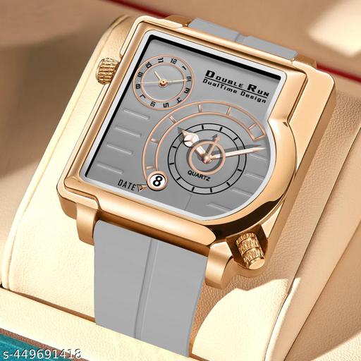 Dual Time Date Display Radium Dial  Magnetic Belt Analog Watch For Men_C31k