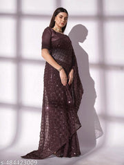 Hot  Party Wear Sequins Embroidered Saree In Georgette