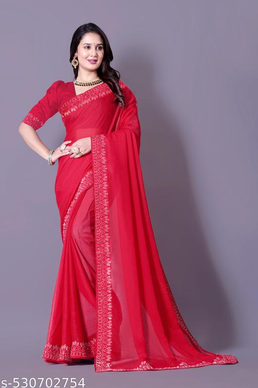 Art  Stone Work hotfix Sari For new design saree for Women's & Girls With Running Blouse Piece
