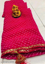Georgette lehriya  60gms saree with lace and blouse