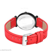 Talgo Analog Round Black Dial ALPHABET A Design Stylish Red Leather Strap Classic Design Fancy Wrist Watch for Women and Girls, Pack of 1 - ALP-A-GEN-BK-RED-L