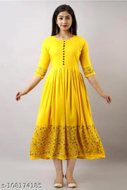 women's Rayon Printed Long Flared Anarkali Kurti