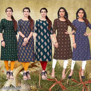Polyster/Crepe fabric-Women Printed Kurti (Combo Of 5)