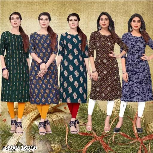 Polyster/Crepe fabric-Women Printed Kurti (Combo Of 5)