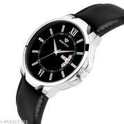 Rishox Day n Date Series Men's Black Color Dial Black leather strap Analog Watches Classic, Attractive, Professional, top-trendy and stylish Analogue Watches for Men/boys for office, school use