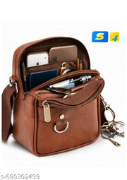 Pure Luxury Gloss Leather Small Sling Bag for Men | Chest Slinger bag | Crossbody Bag| Side Bag Men | Mini Leather Slings | Corporate Gift Item | Passport Document Sling. (Royal Tan)