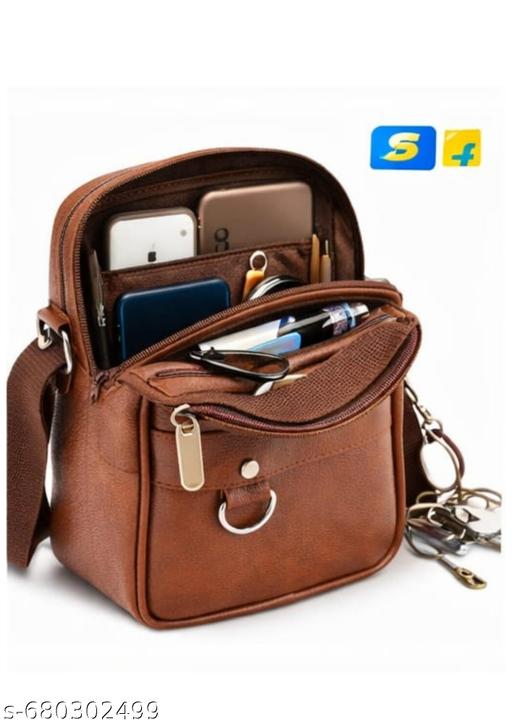 Pure Luxury Gloss Leather Small Sling Bag for Men | Chest Slinger bag | Crossbody Bag| Side Bag Men | Mini Leather Slings | Corporate Gift Item | Passport Document Sling. (Royal Tan)